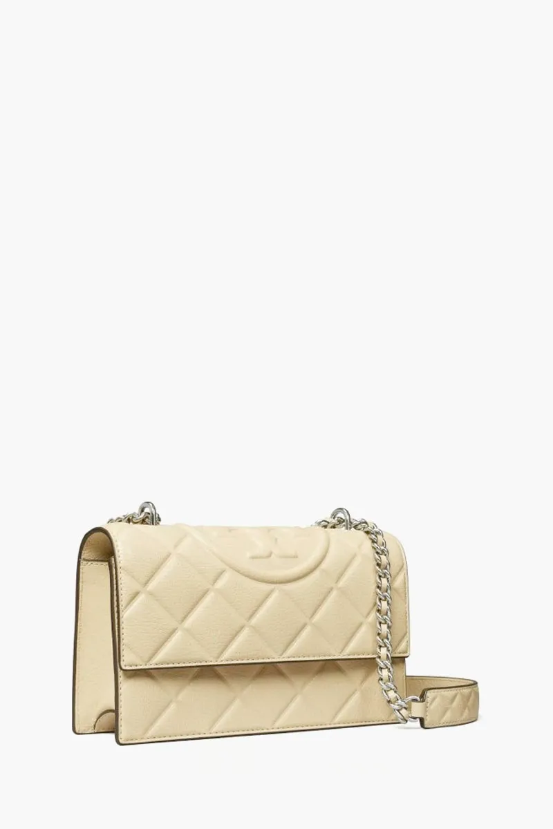 TORY BURCH Small Fleming Convertible Shoulder Bag in Vanilla Soft Serve Diamond Debossed Leather 1