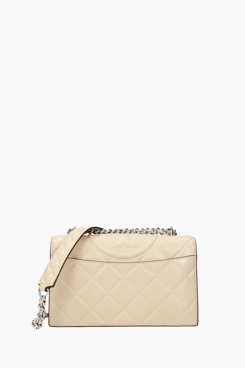 TORY BURCH Small Fleming Convertible Shoulder Bag in Vanilla Soft Serve Diamond Debossed Leather 3