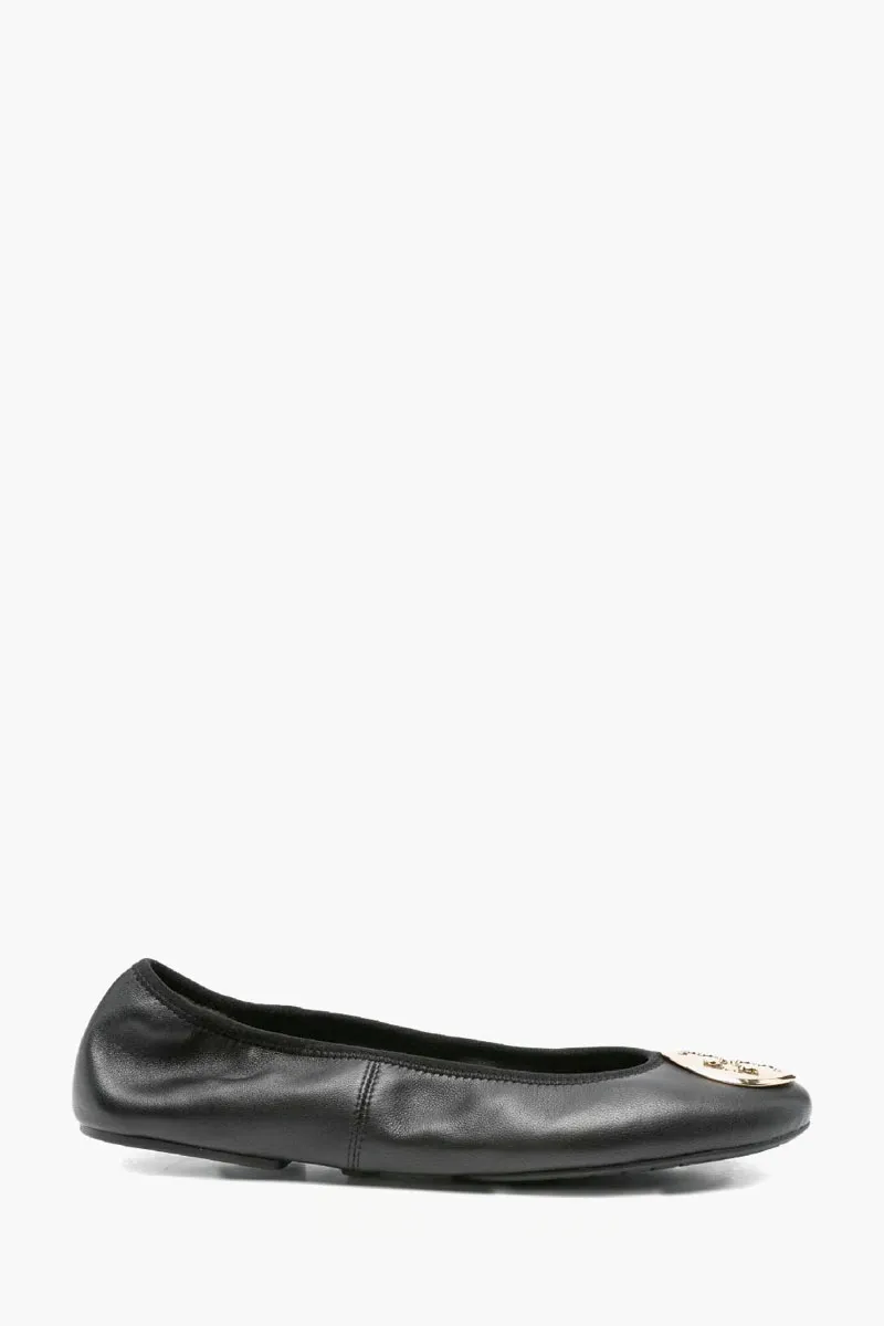 TORY BURCH Reva Travel Ballet in Black/Gold Napa Leather 0