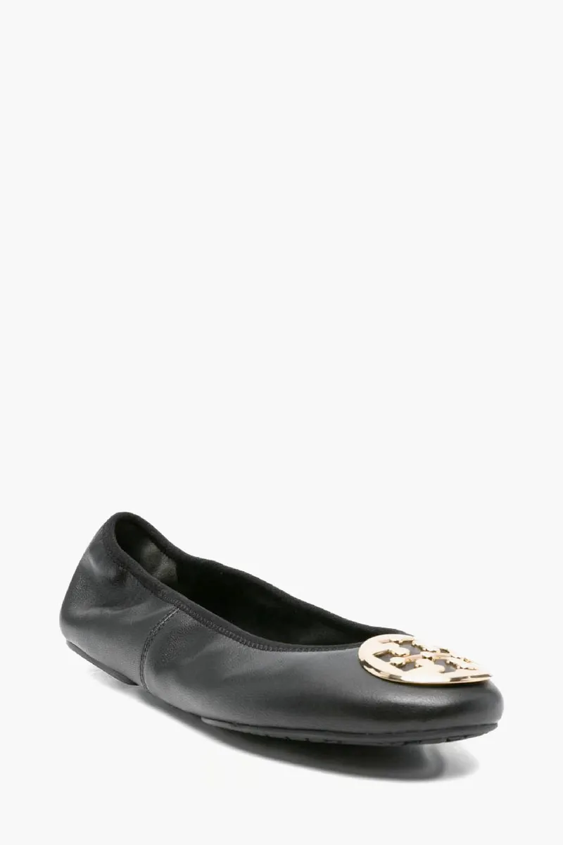 TORY BURCH Reva Travel Ballet in Black/Gold Napa Leather 1