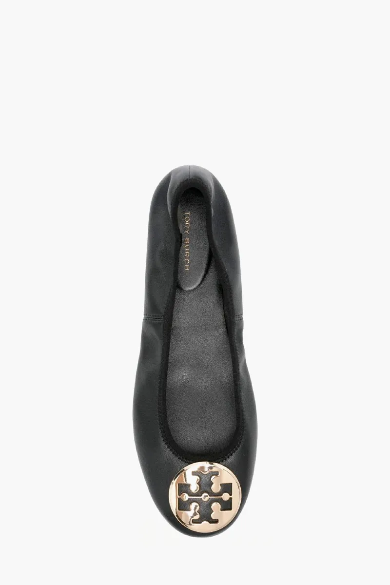 TORY BURCH Reva Travel Ballet in Black/Gold Napa Leather 3