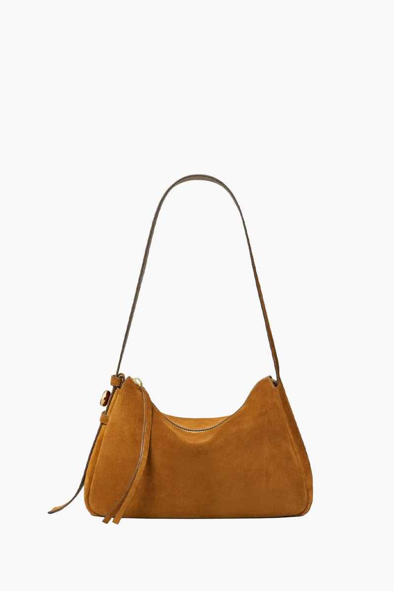 TORY BURCH Medium Romy Shoulder Bag in Caramel Suede 0