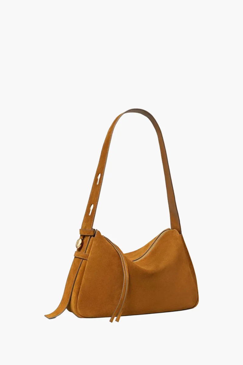 TORY BURCH Medium Romy Shoulder Bag in Caramel Suede 1