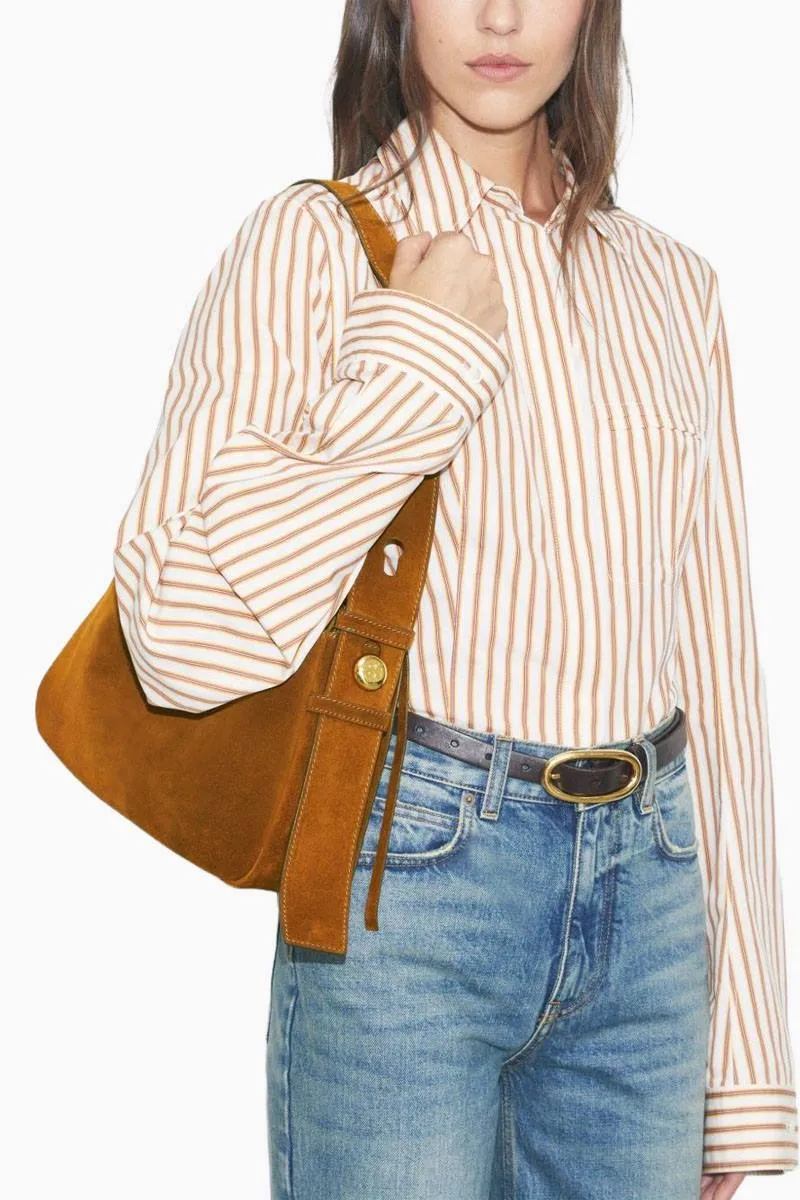 TORY BURCH Medium Romy Shoulder Bag in Caramel Suede 2