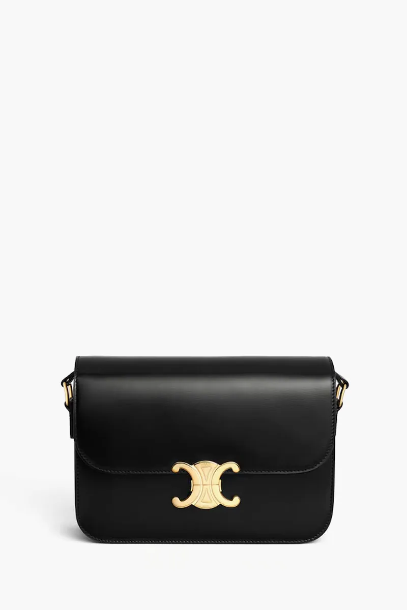 CELINE Medium Triomphe Bag in Black Shiny Calfskin 0