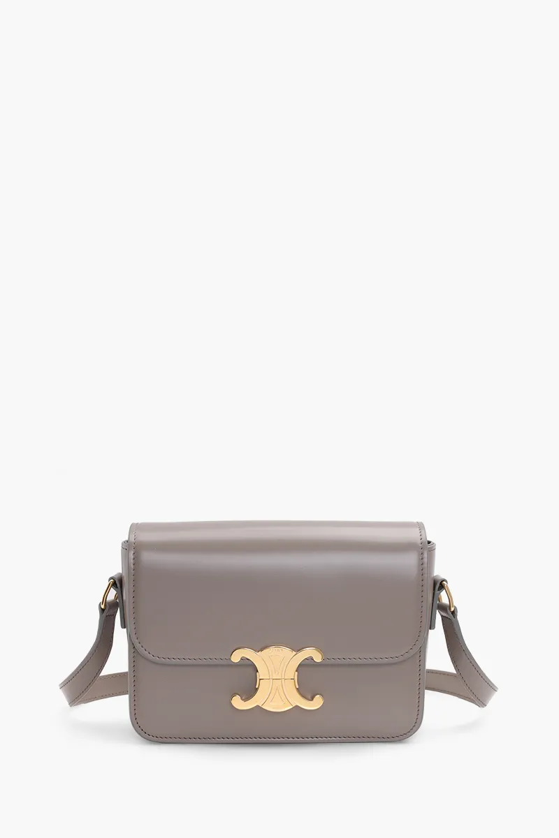 CELINE Teen Triomphe Shoulder Bag in Pebble Shiny Calfskin Leather GHW 0