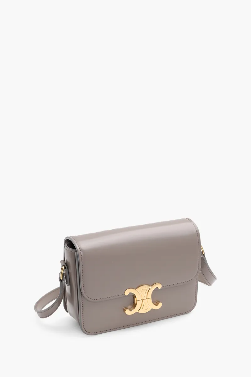 CELINE Teen Triomphe Shoulder Bag in Pebble Shiny Calfskin Leather GHW 2