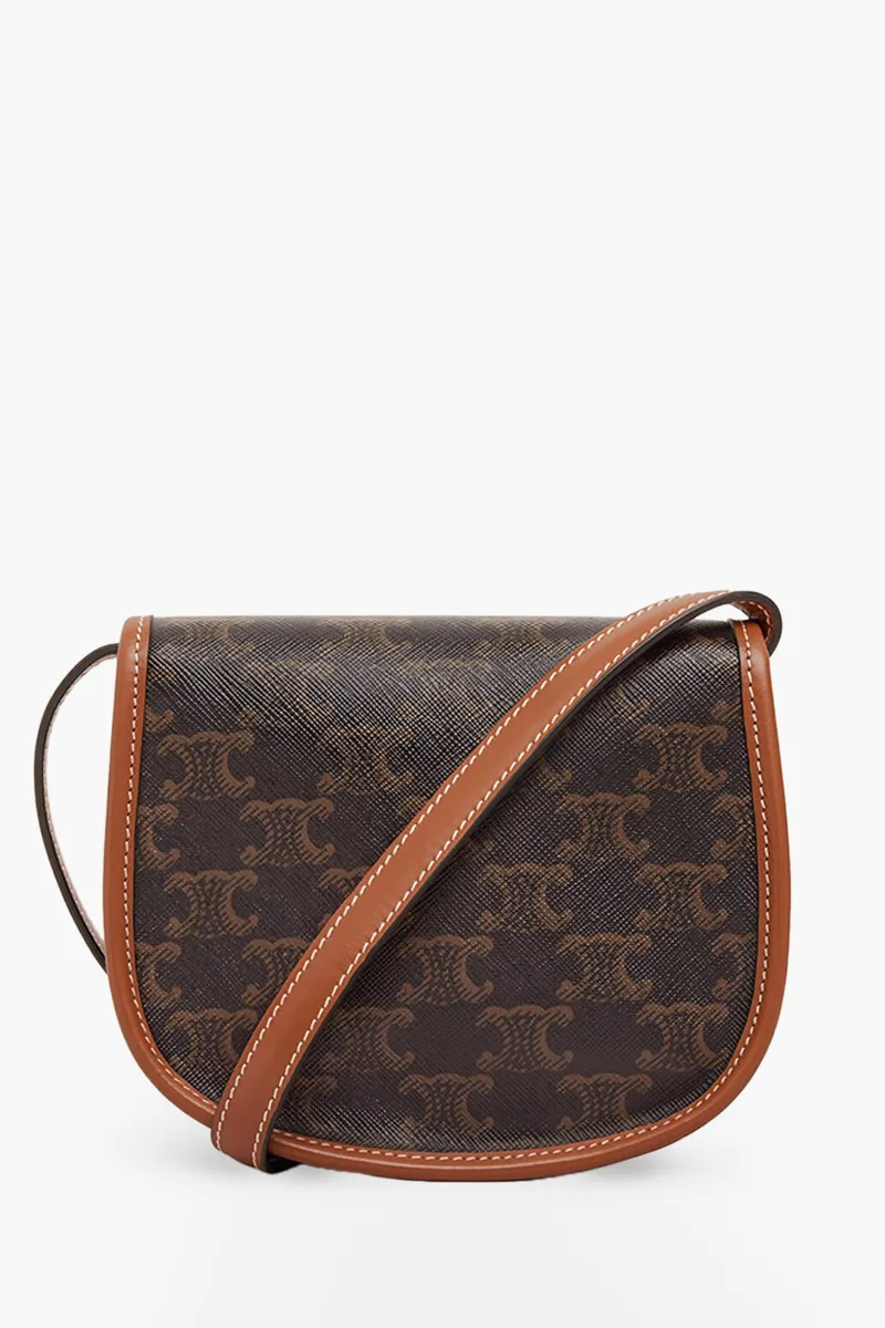 CELINE Mini Triomphe Besace Bag in Tan Canvas and Calfskin 1