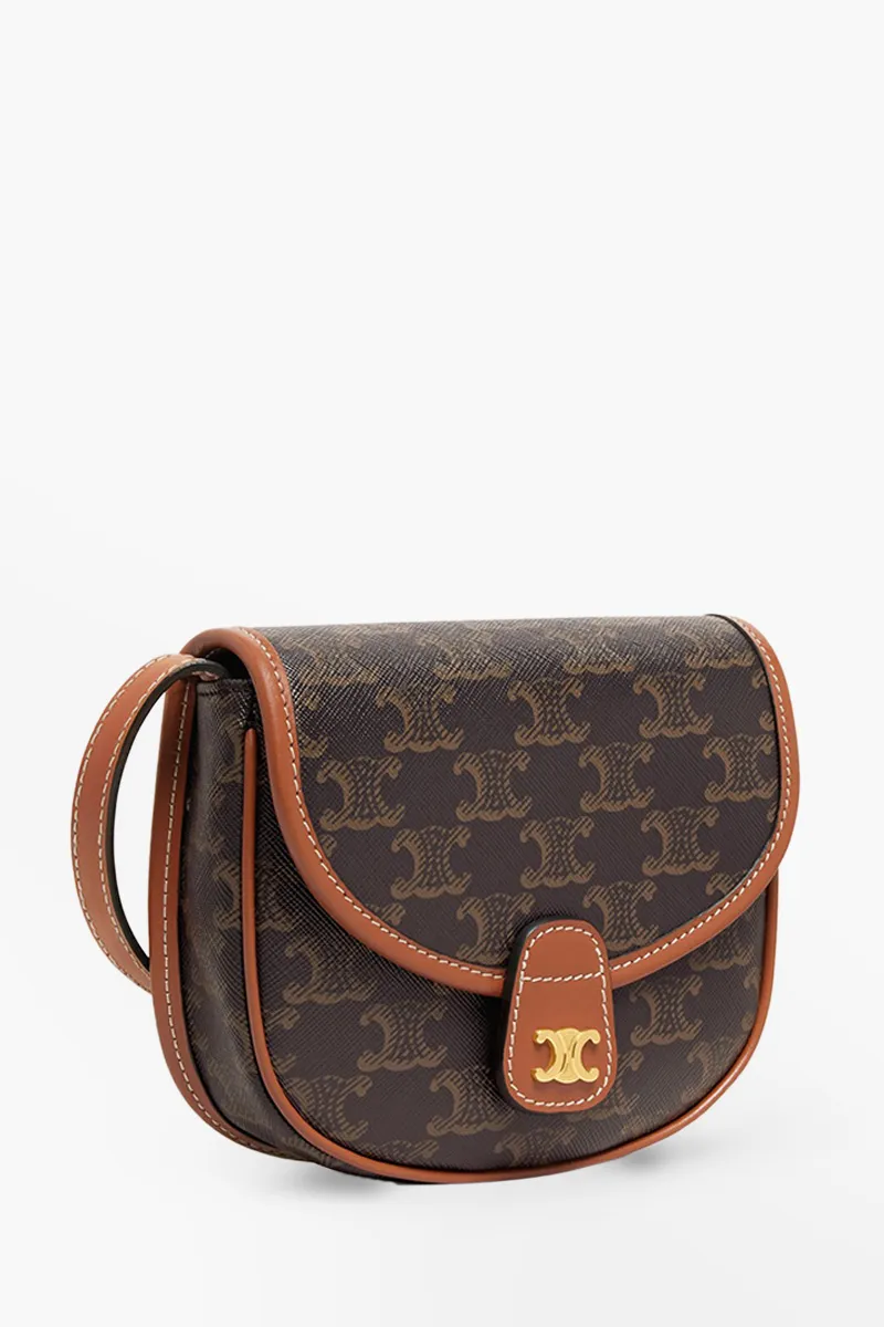 CELINE Mini Triomphe Besace Bag in Tan Canvas and Calfskin 2