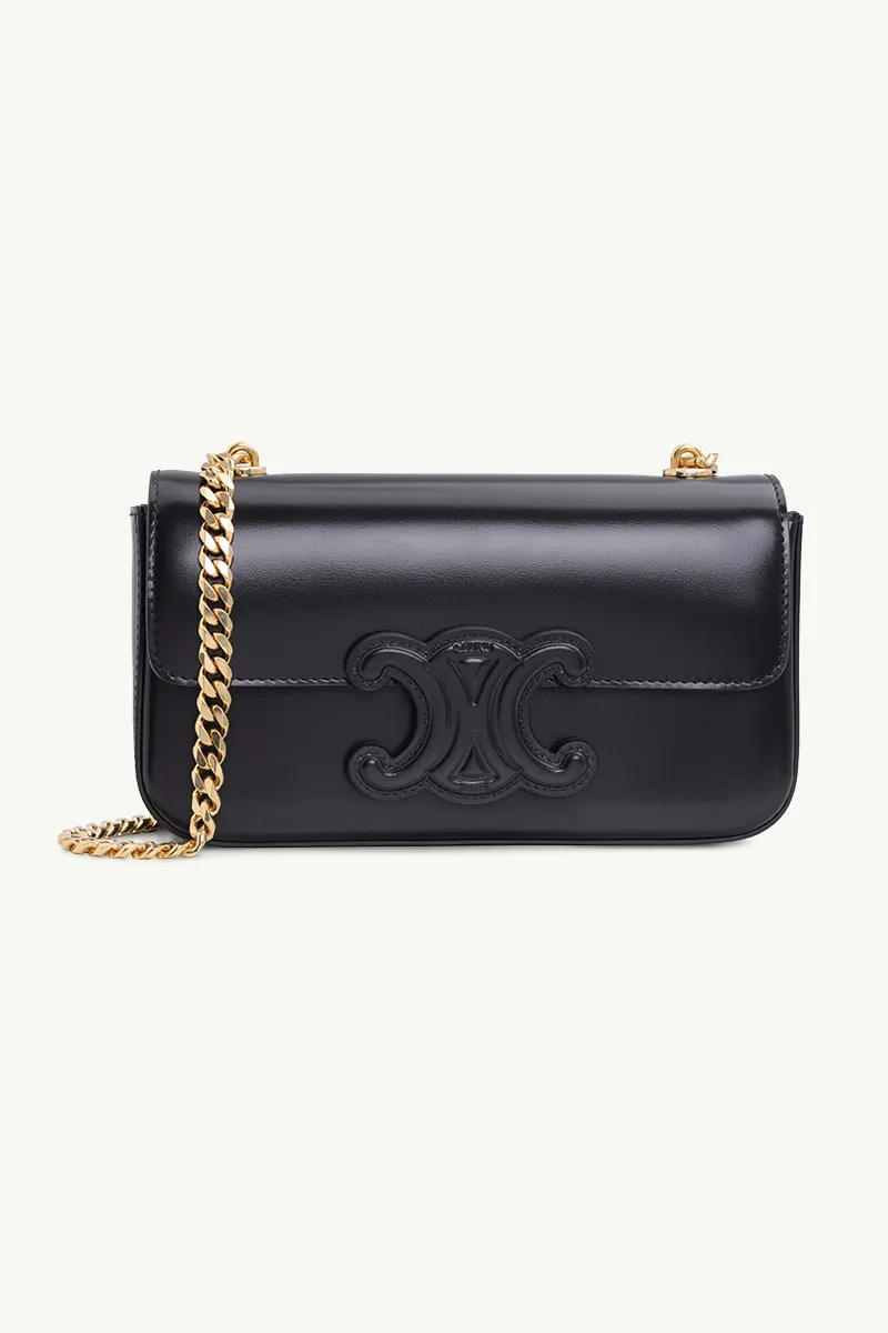 CELINE Cuir Triomphe Flap Chain Shoulder Bag in Black Shiny Calfskin 0