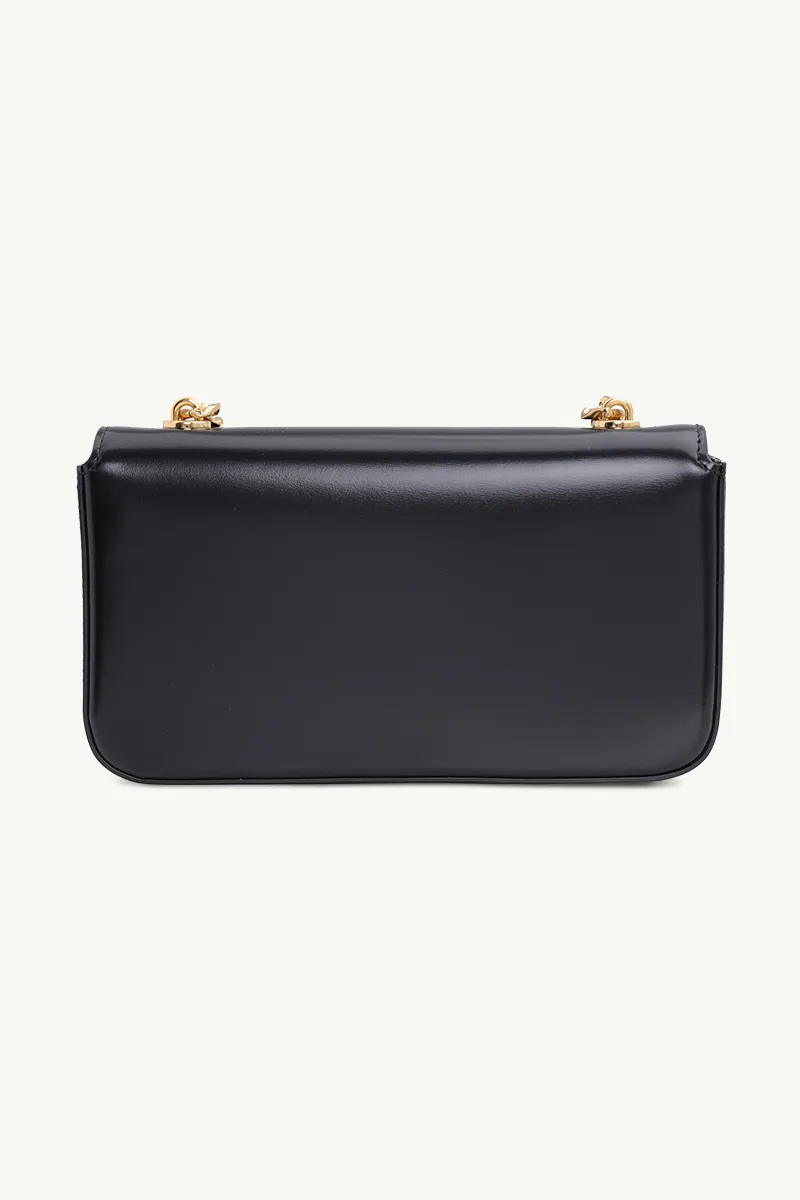 CELINE Cuir Triomphe Flap Chain Shoulder Bag in Black Shiny Calfskin 1