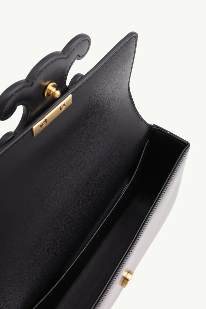 CELINE Cuir Triomphe Flap Chain Shoulder Bag in Black Shiny Calfskin 3