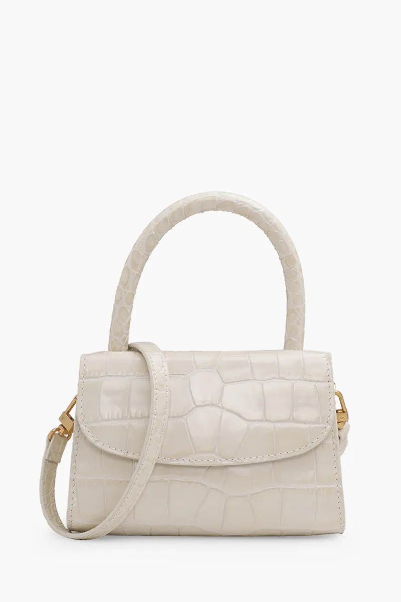 BY FAR The Mini Handbag in Cream Croco Embossed Leather 0