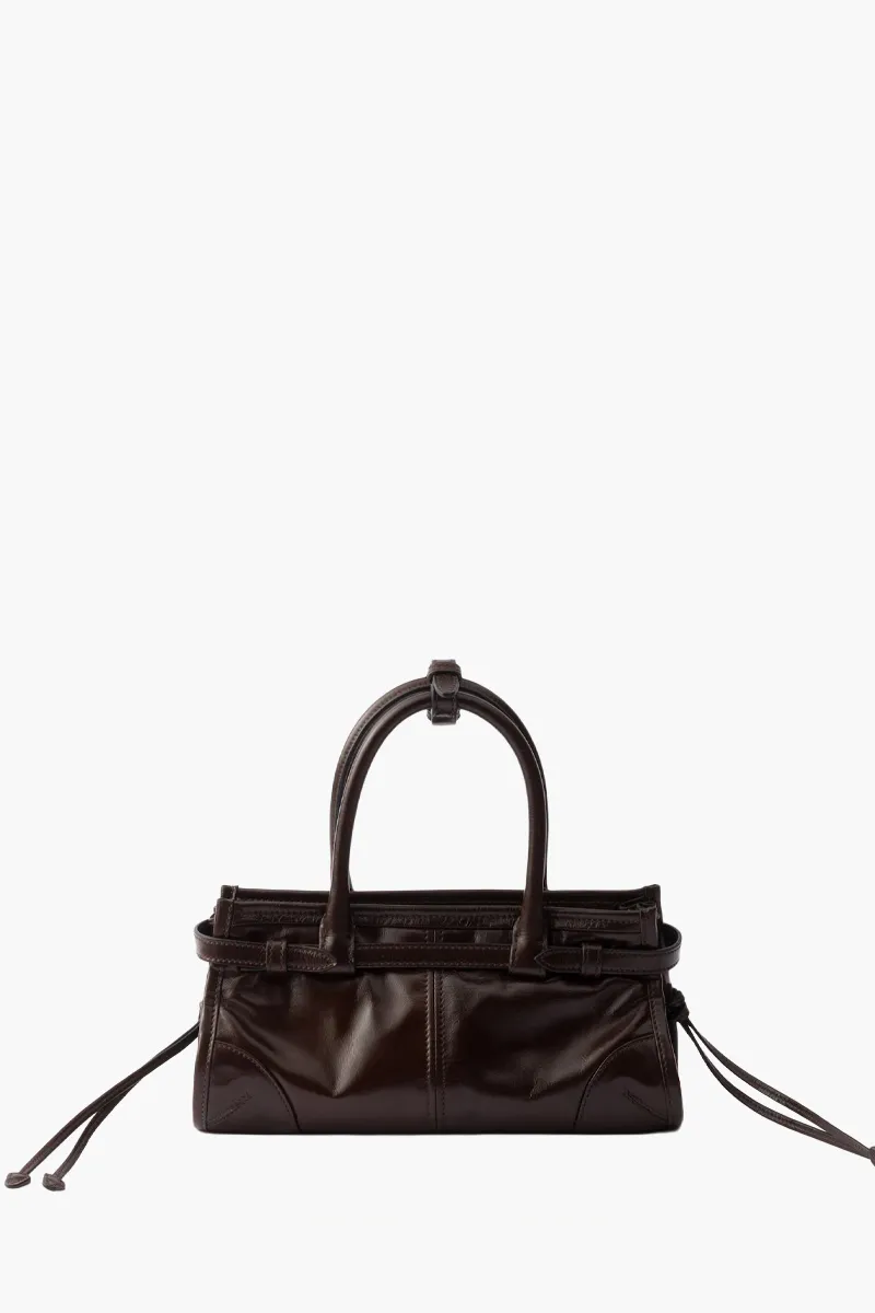 PRADA Mini Bonnie Handbag in Dark Brown Calfskin with Detachable Shoulder Strap 2