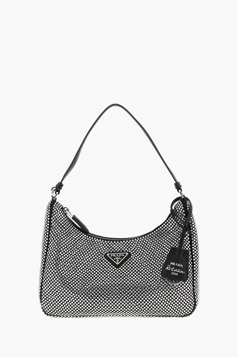 PRADA Mini Re-Edition 2005 Handbag in Crystal Studded Satin 0