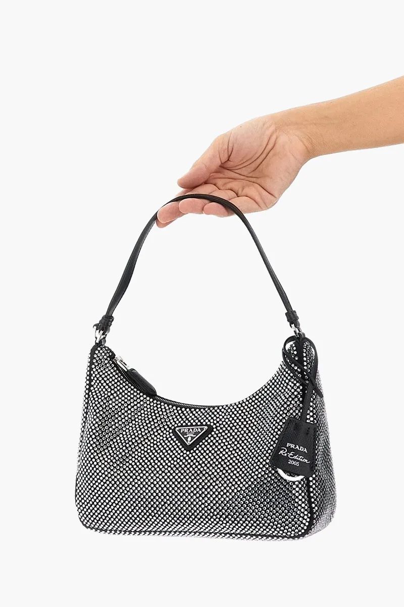 PRADA Mini Re-Edition 2005 Handbag in Crystal Studded Satin 1