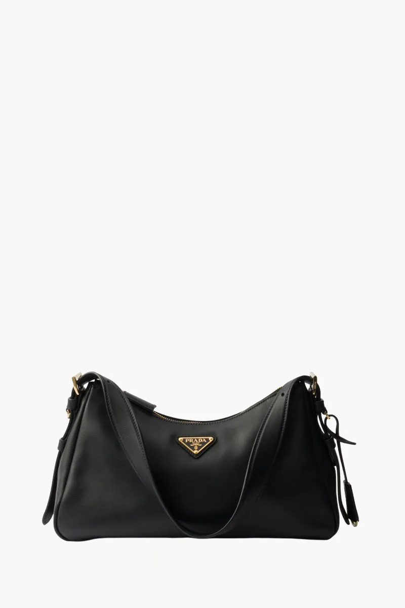 PRADA Medium Aimee Shoulder Bag in Black Calfskin Leather 0