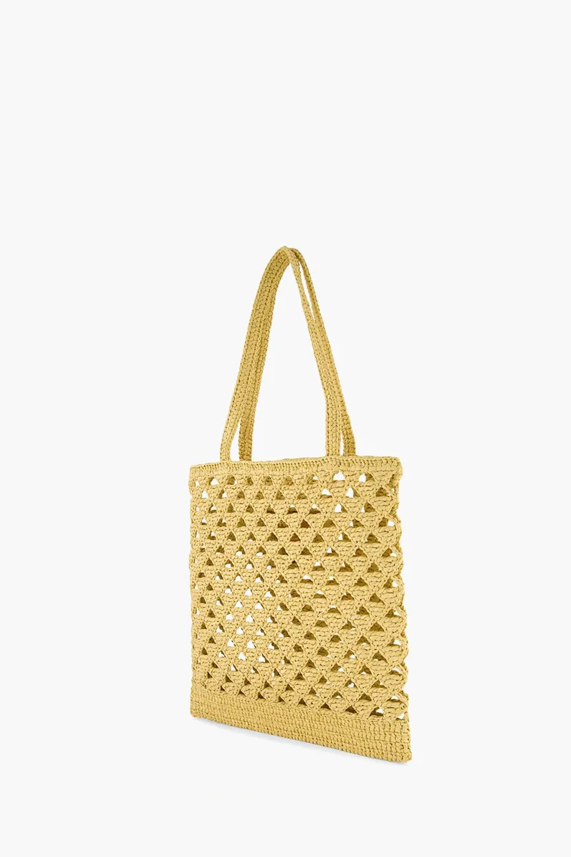 PRADA Embroidered Lettering Logo Tote Crochet Tote Bag in Natural Raffia-effect Yarn Viscose 2