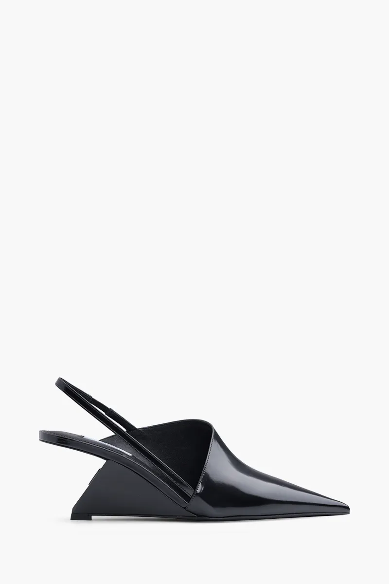 PRADA Women Asymmetrical Slingback Pumps 65mm in Black Brushed Leather 0