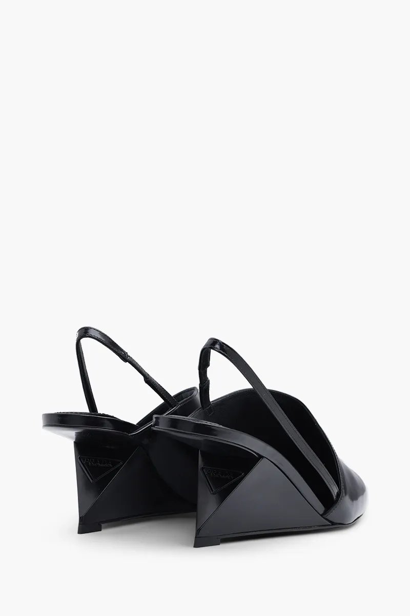 PRADA Women Asymmetrical Slingback Pumps 65mm in Black Brushed Leather 2