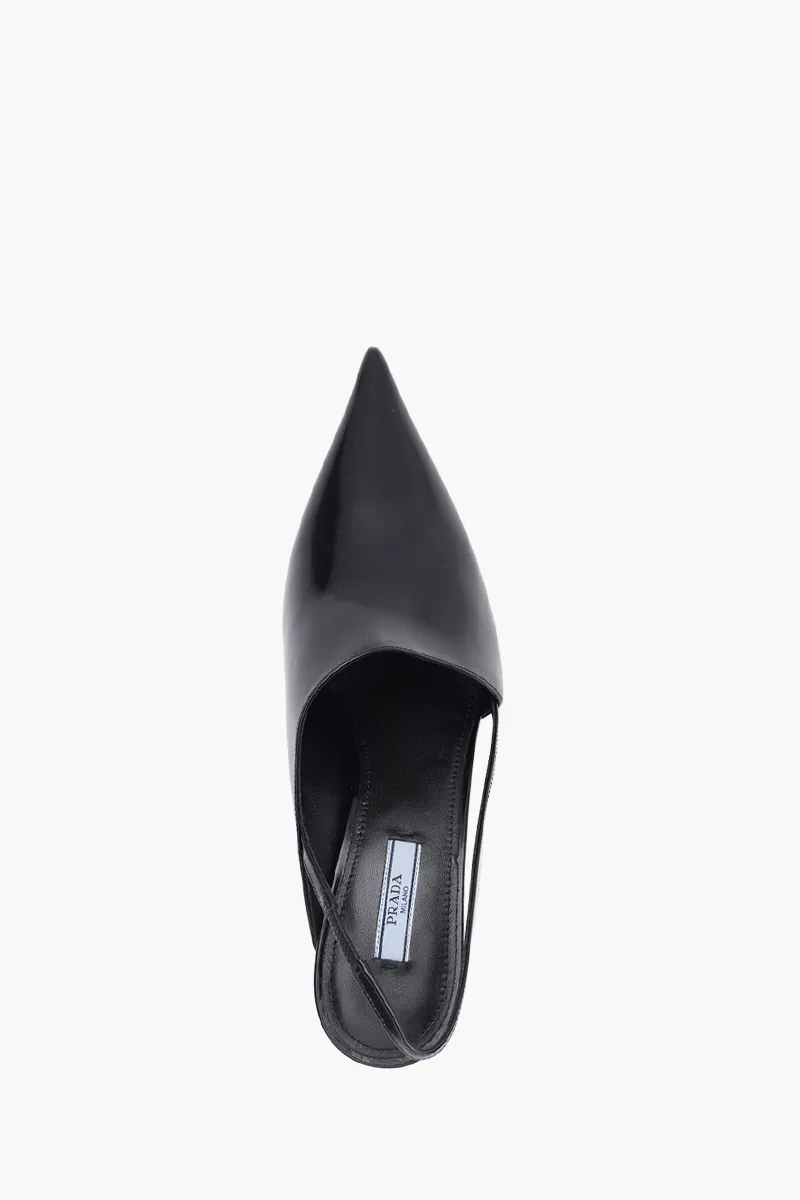 PRADA Women Asymmetrical Slingback Pumps 65mm in Black Brushed Leather 3