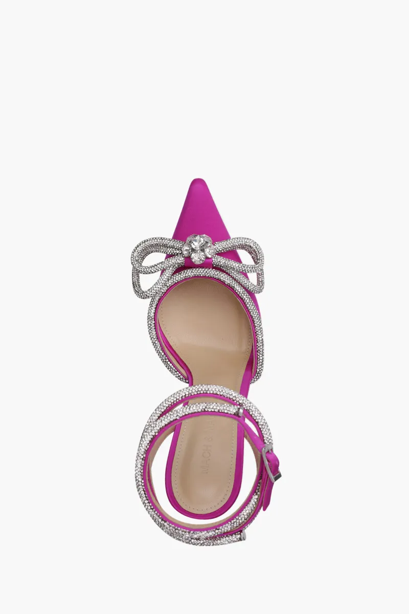 MACH & MACH Women Crystal Double Bow Ankle Strap Pumps 110mm in Fuchsia 3