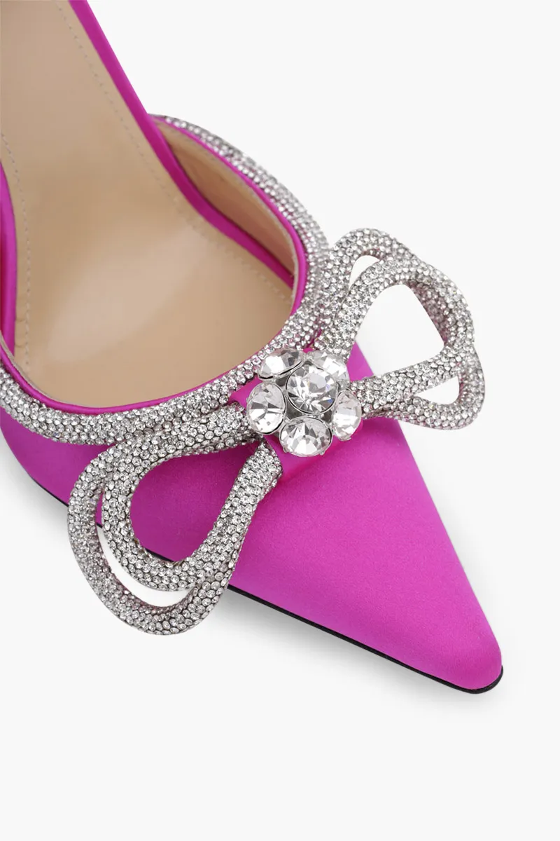 MACH & MACH Women Crystal Double Bow Ankle Strap Pumps 110mm in Fuchsia 4
