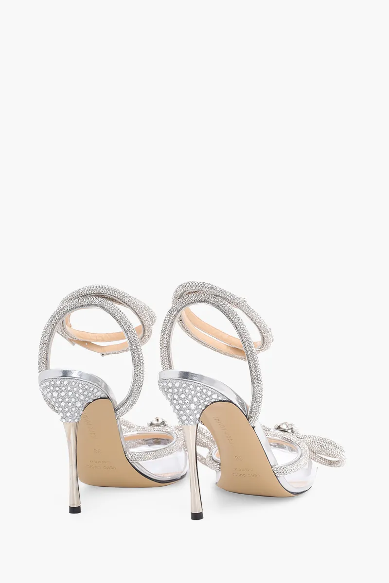MACH & MACH Women Crystal Double Bow Ankle Strap Pumps 110mm in Transparent Silver 2