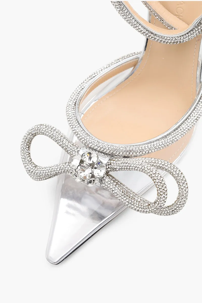MACH & MACH Women Crystal Double Bow Ankle Strap Pumps 110mm in Transparent Silver 4