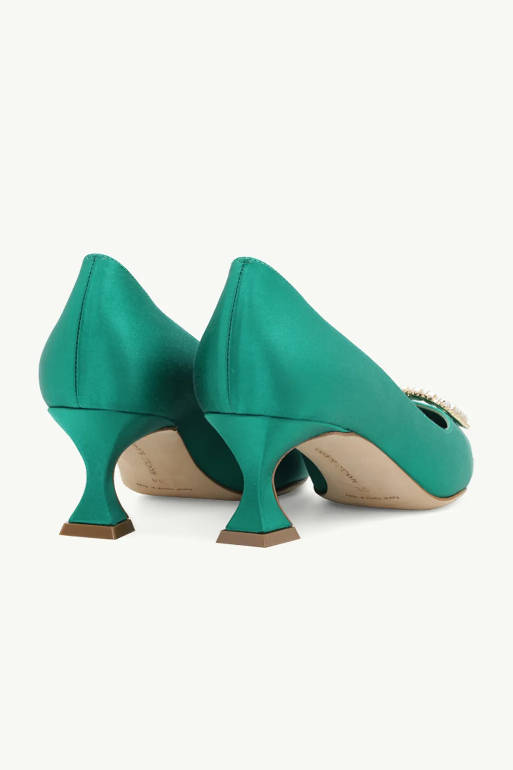 MANOLO BLAHNIK Fabeta Pumps 5cm in Bright Green Satin with Crystal & Pearls 2