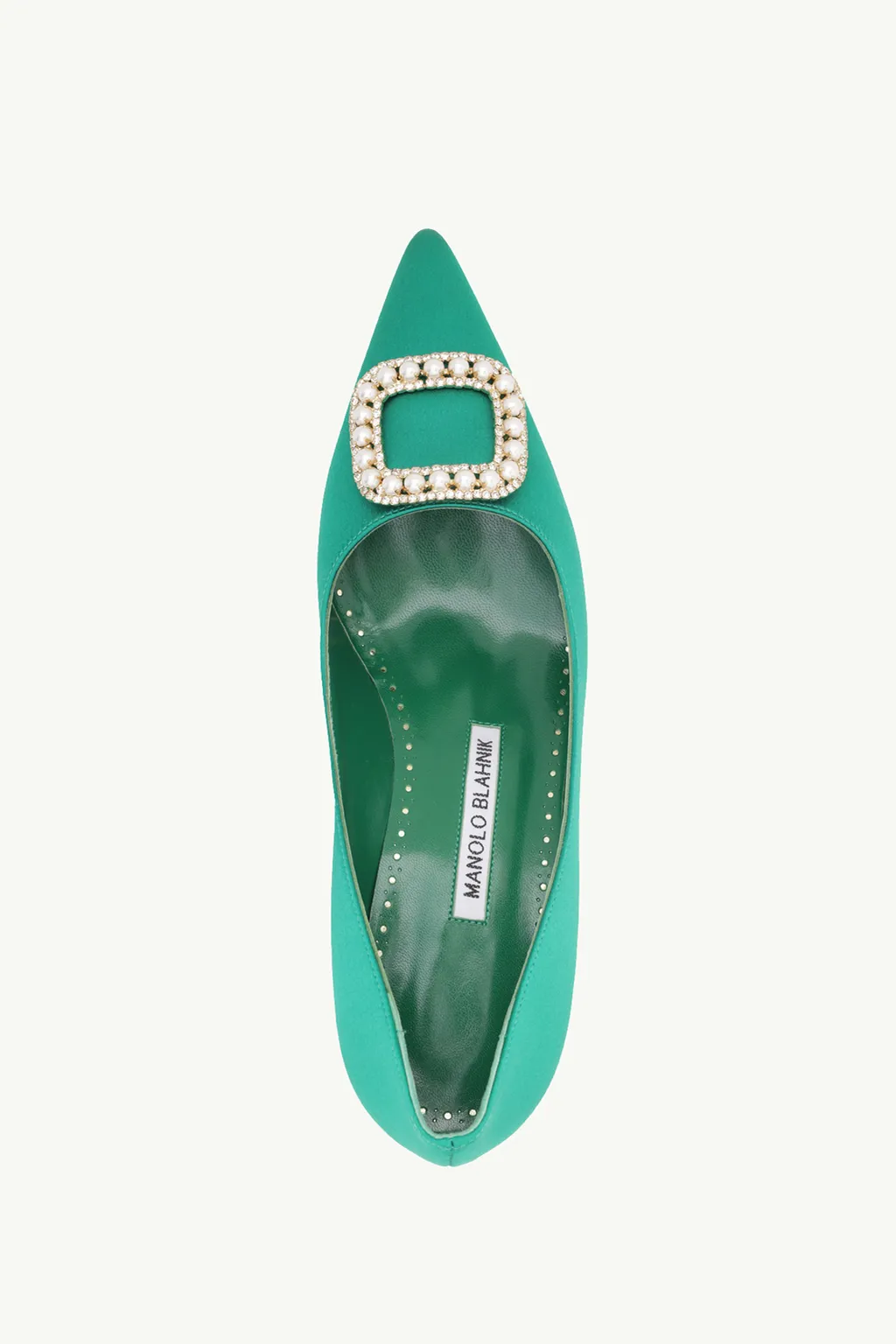 MANOLO BLAHNIK Fabeta Pumps 5cm in Bright Green Satin with Crystal & Pearls 3