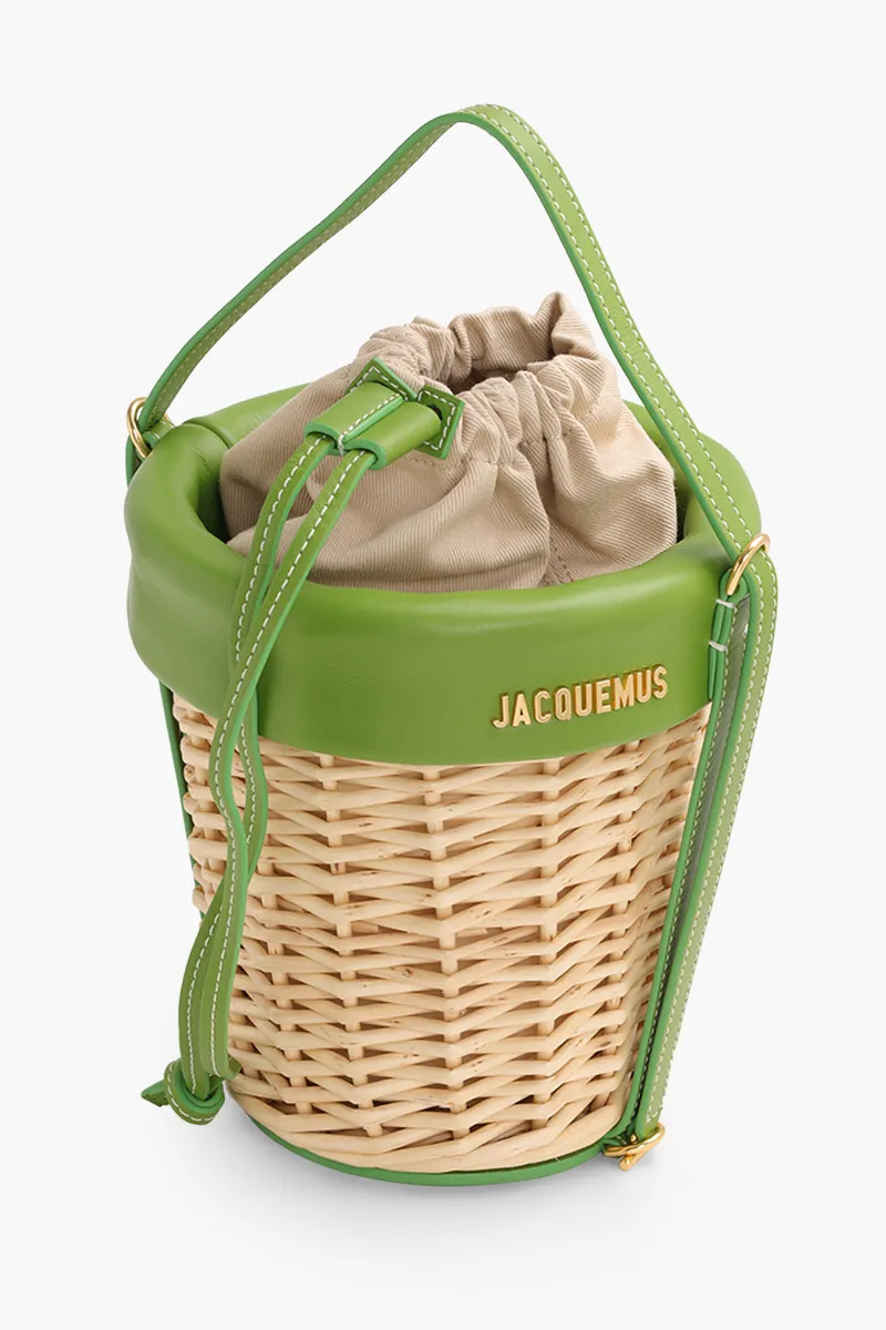 JACQUEMUS Le Panier Seau Bucket Bag in Green Smooth Leather 2