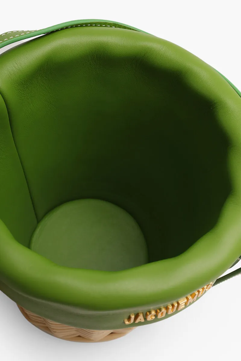 JACQUEMUS Le Panier Seau Bucket Bag in Green Smooth Leather 3