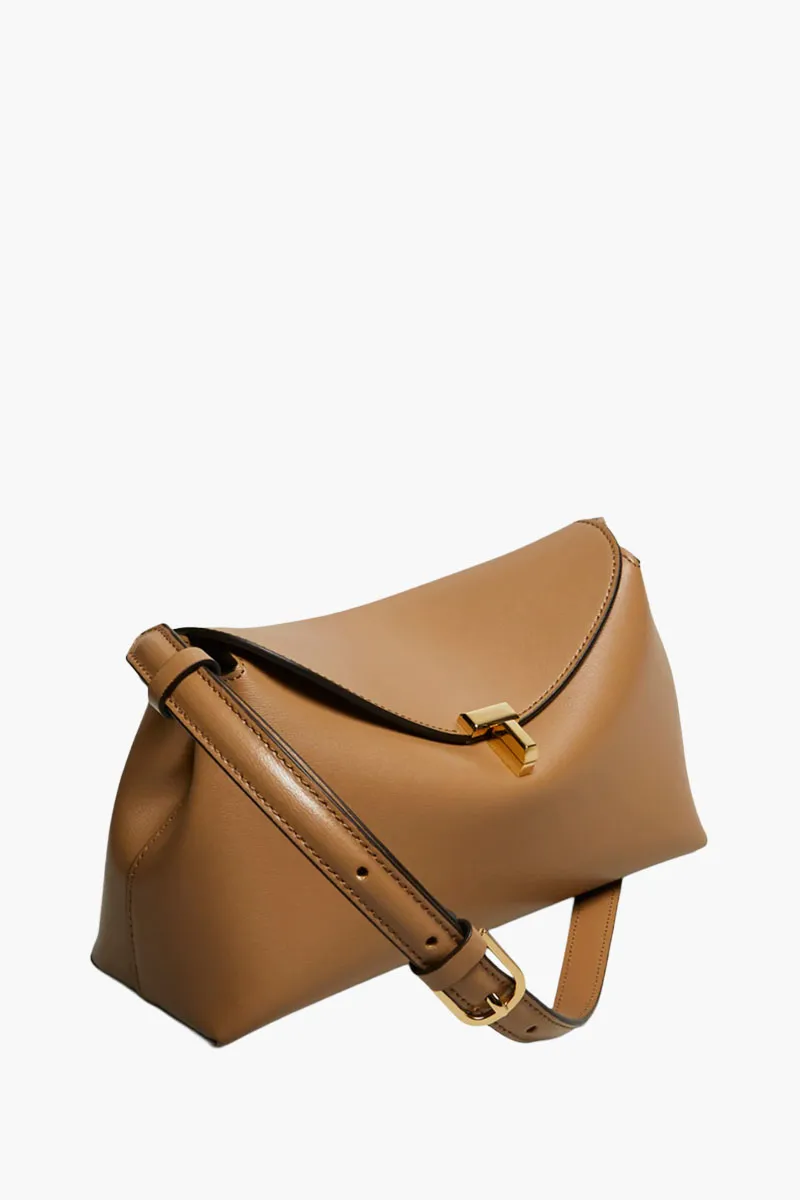 TOTEME T-Lock Flap Clutch in Camel Leather with Detachable Strap 1