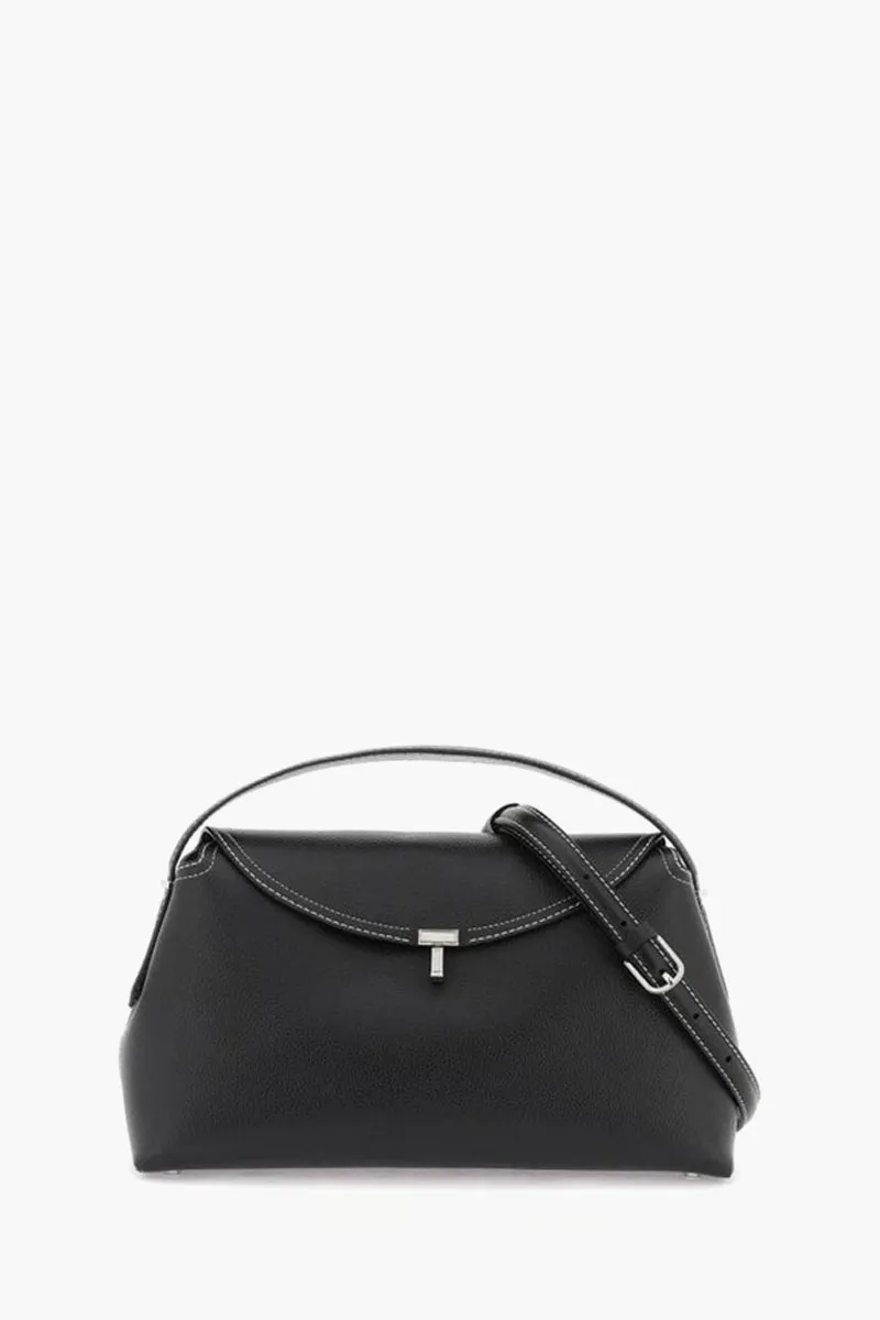 TOTEME T-Lock Top Handle Bag in Black Grain Cow Leather SHW 0