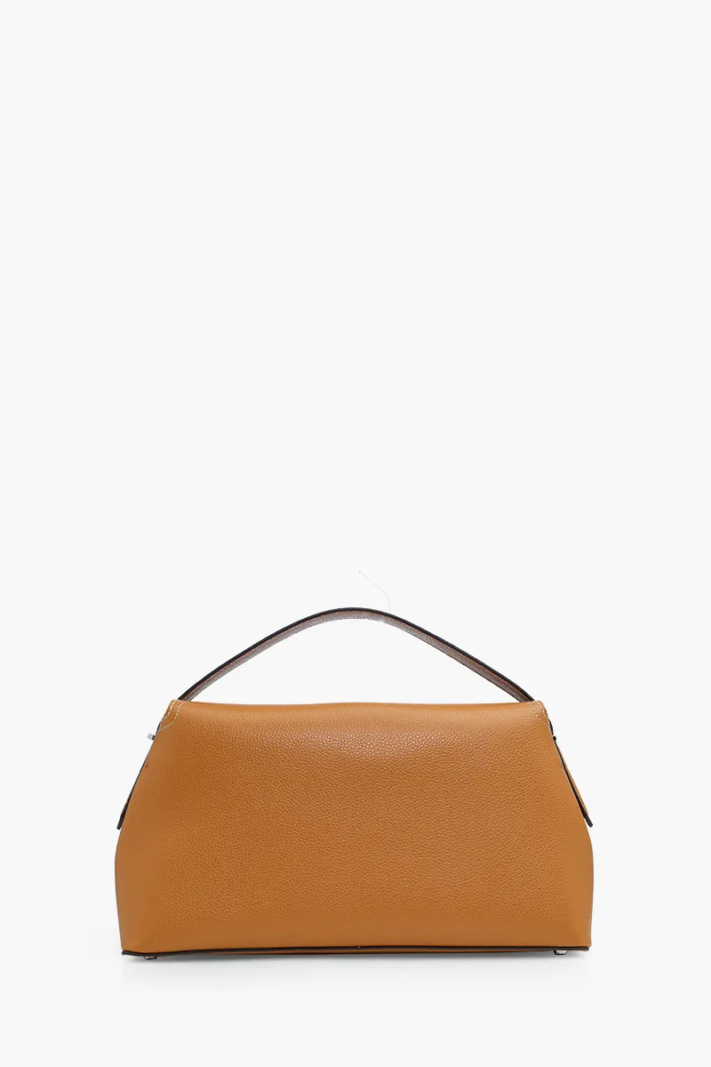 TOTEME T-Lock Top Handle Bag in Tan Grain Cow Leather SHW 1