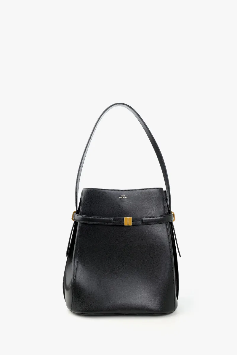 TOTEME Belted Bucket Shoulder Bag in Black Leather GHW 0