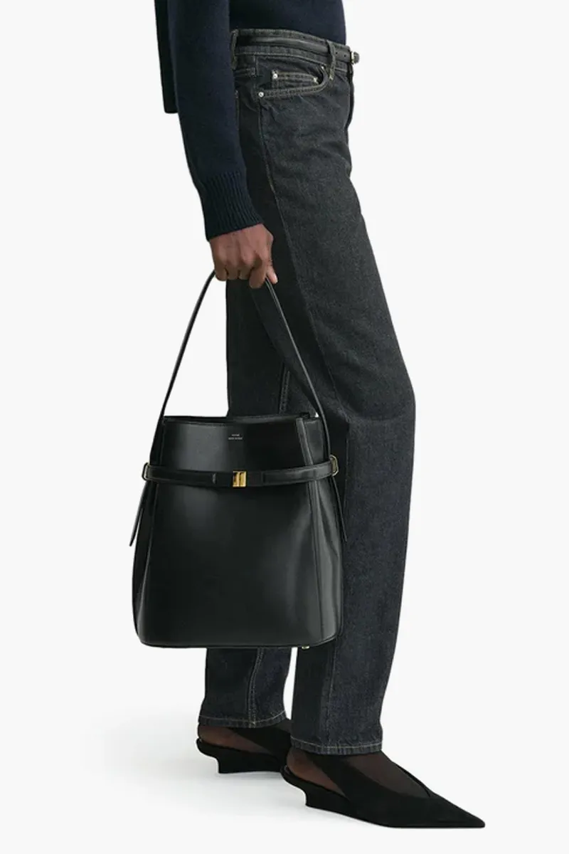 TOTEME Belted Bucket Shoulder Bag in Black Leather GHW 3