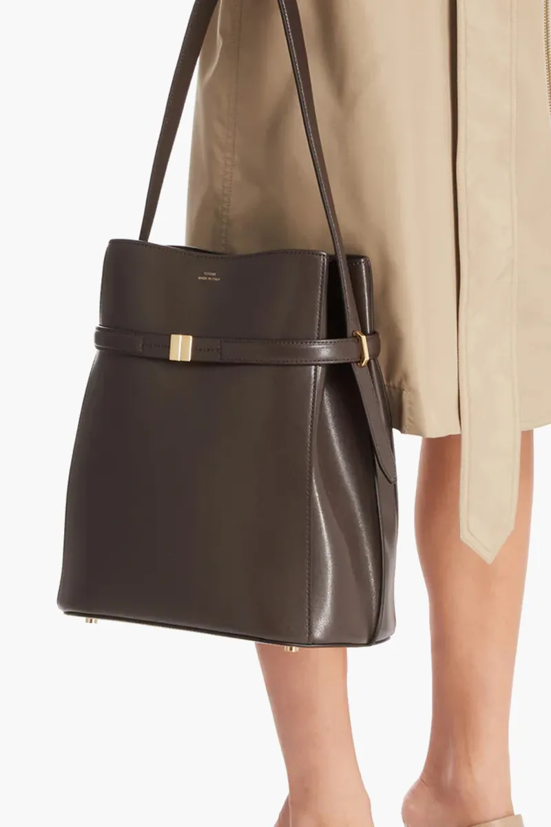 TOTEME Belted Bucket Shoulder Bag in Bark Leather GHW 3
