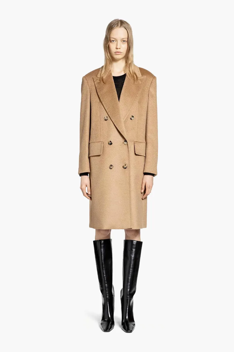 MAX MARA Women Cosa Double-Breasted Short Coat in Camel Wool Alpaca 1