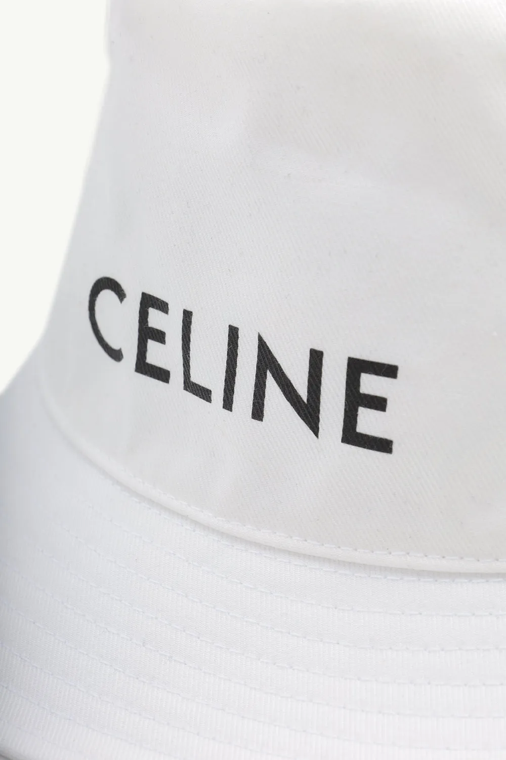 CELINE Men Logo Bucket Hat in White Gabardine Cotton 3