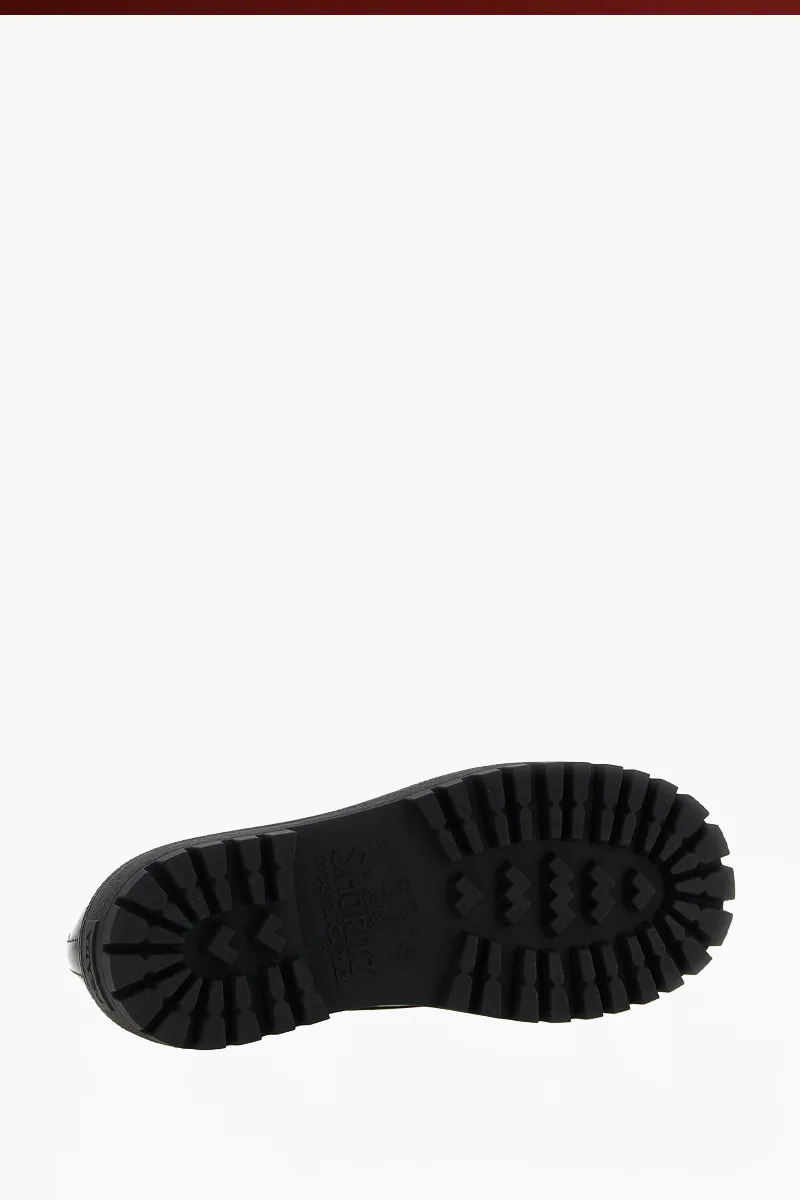 PRADA Men Metal Triangle Logo Double Chocolate Loafers in Black Brushed Leather 4