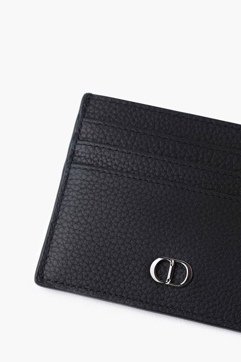 CHRISTIAN DIOR 'CD Icon' Signature Card Holder in Black Grained Leather with 6 Card Slots 2