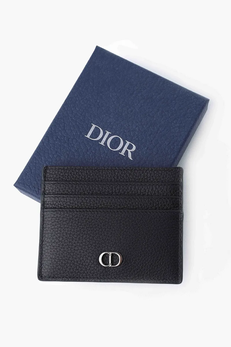 CHRISTIAN DIOR 'CD Icon' Signature Card Holder in Black Grained Leather with 6 Card Slots 3