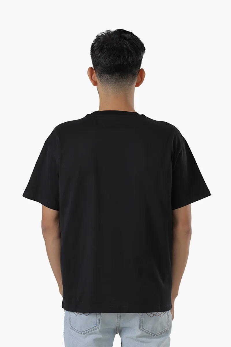 CELINE Men Rhinestone Studded Celine Print Loose T-Shirt in Black/Red Cotton Jersey 1