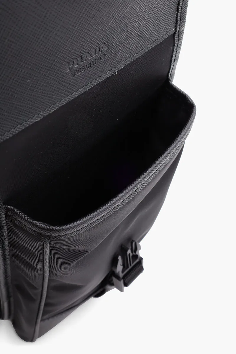 PRADA Triangle Logo Smartphone Case in Black Re-Nylon x Saffiano Leather with Transparant Card Slot 3