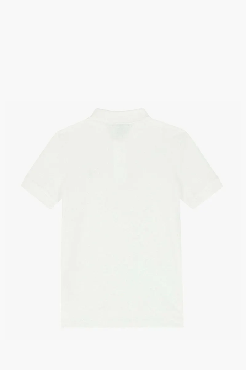 POLO RALPH LAUREN Kid Logo Embroidered Polo Shirt in White/Navy Cotton Piquet 2