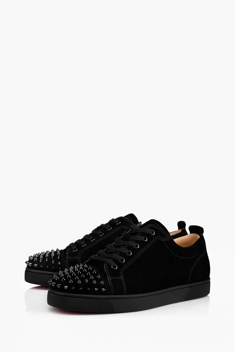 CHRISTIAN LOUBOUTIN Men Louis Junior Spikes Sneakers in Black Suede Calfskin 1