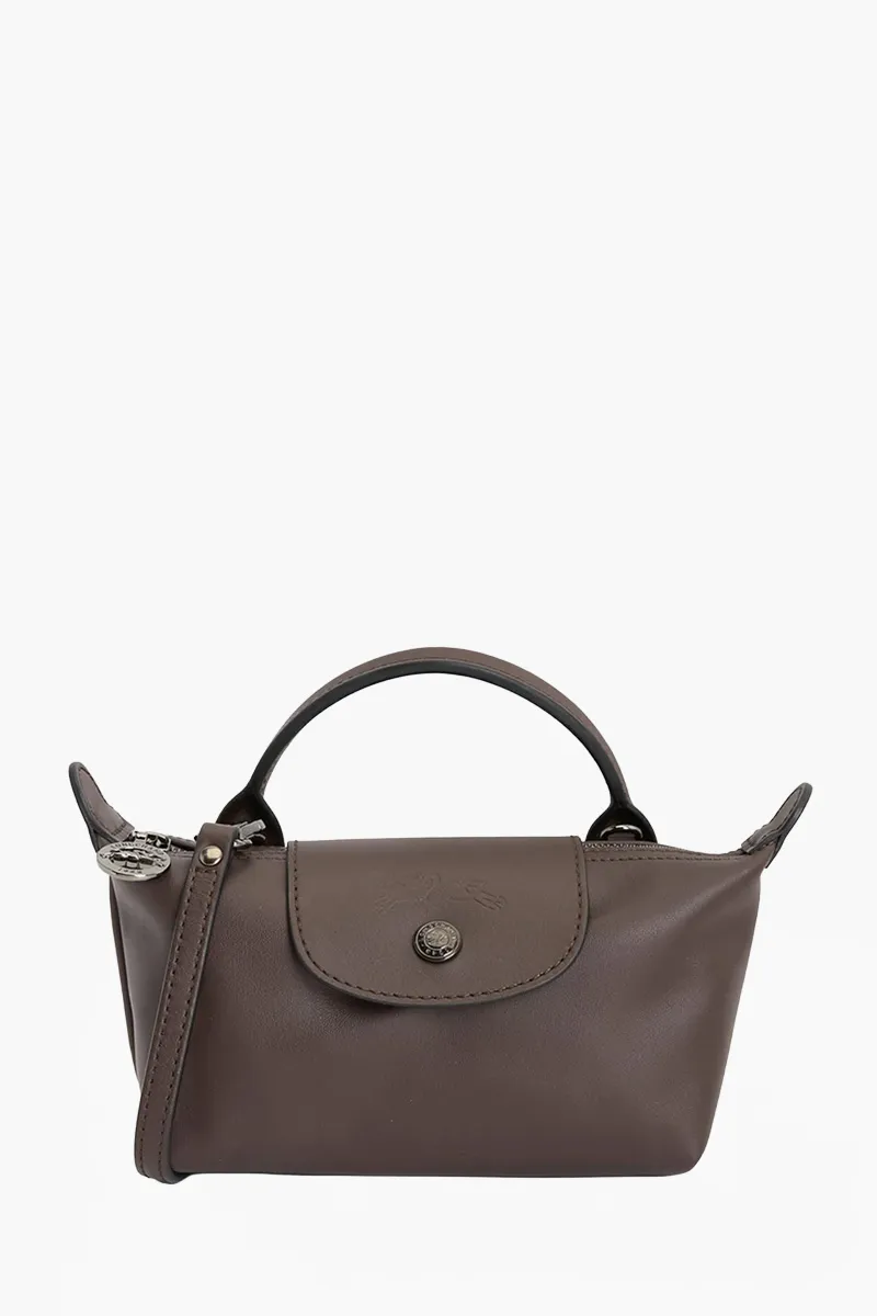 LONGCHAMP Le Pliage Extra XS Pouch in Mocha Cowhide Leather  0