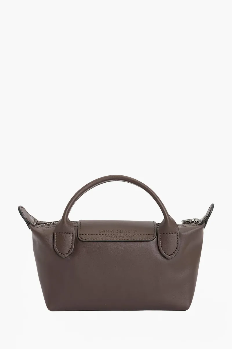 LONGCHAMP Le Pliage Extra XS Pouch in Mocha Cowhide Leather  1